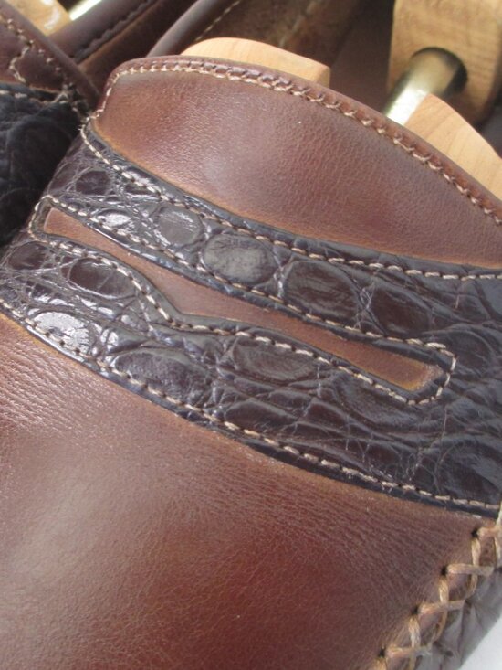 Zelli Genuine Crocodile Loafers Mens 11.5 Brown Leather Penny Shoes Casual Italy main image 5